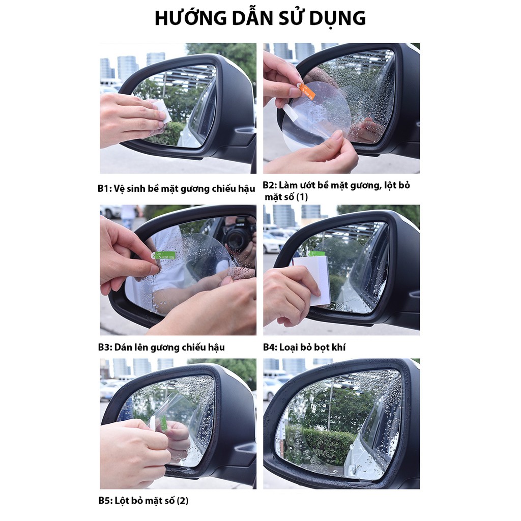 Combo 4 Miếng Dán Nano Chống Bám Nước Gương Chiếu Hậu Và Kính Hông Ô tô, Xe Hơi - Ảnh 7