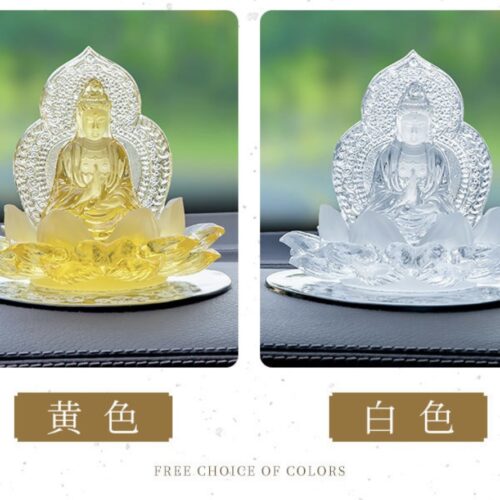 Phật Mẹ Quan Âm Đá Lưu Ly Ngự Đài Sen , Tượng Phật Di Lặc Pha Lê Cao Cấp Để Taplo Ô tô, Bàn Làm Việc