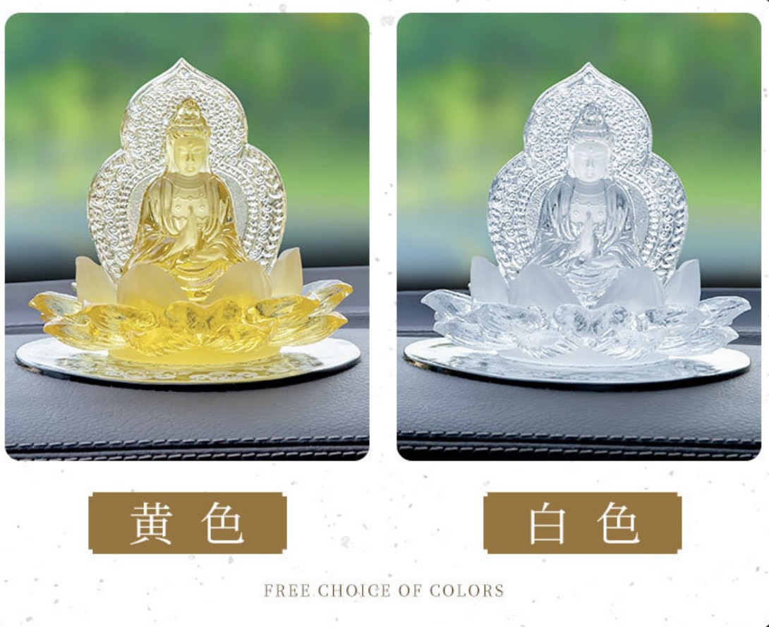 Phật Mẹ Quan Âm Đá Lưu Ly Ngự Đài Sen , Tượng Phật Di Lặc Pha Lê Cao Cấp Để Taplo Ô tô, Bàn Làm Việc