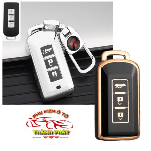 Móc khóa kèm ốp bảo vệ chìa khóa xe Mitsubishi Xpander, Outlander, Attrage, Mirage, Pajero nhựa mềm TPU tráng gương