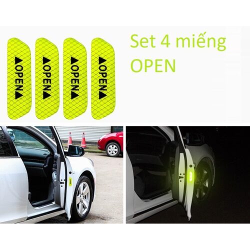 Bộ 4 Miếng Dán Phản Quang OPEN Cảnh Báo An Toàn Chống Trầy Cho Cửa Xe Hơi - Nhiều Màu Cho Bạn Lựa Chọn
