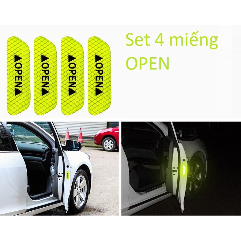 Bộ 4 Miếng Dán Phản Quang OPEN Cảnh Báo An Toàn Chống Trầy Cho Cửa Xe Hơi - Nhiều Màu Cho Bạn Lựa Chọn