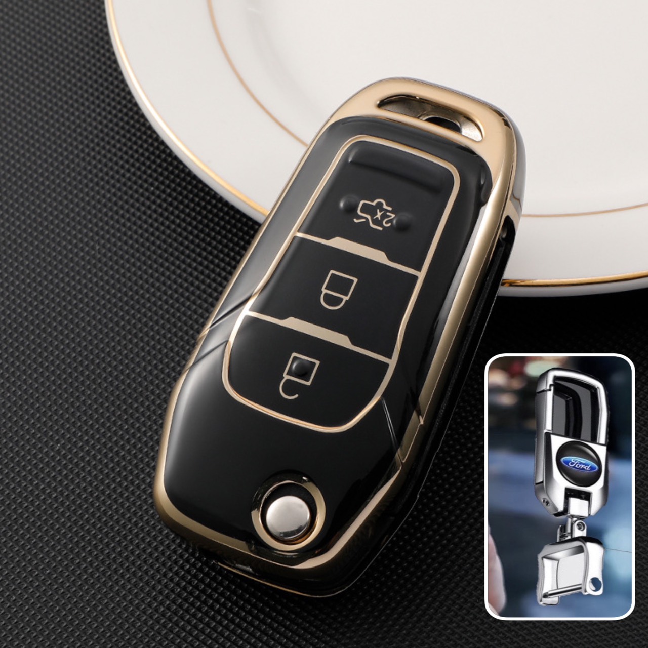 Móc khóa kèm ốp bảo vệ chìa khóa xe Ford Everest, Ranger XLS, Ecosport, Ranger Wildtrak nhựa TPU tráng gương sáng bóng - Ảnh 5