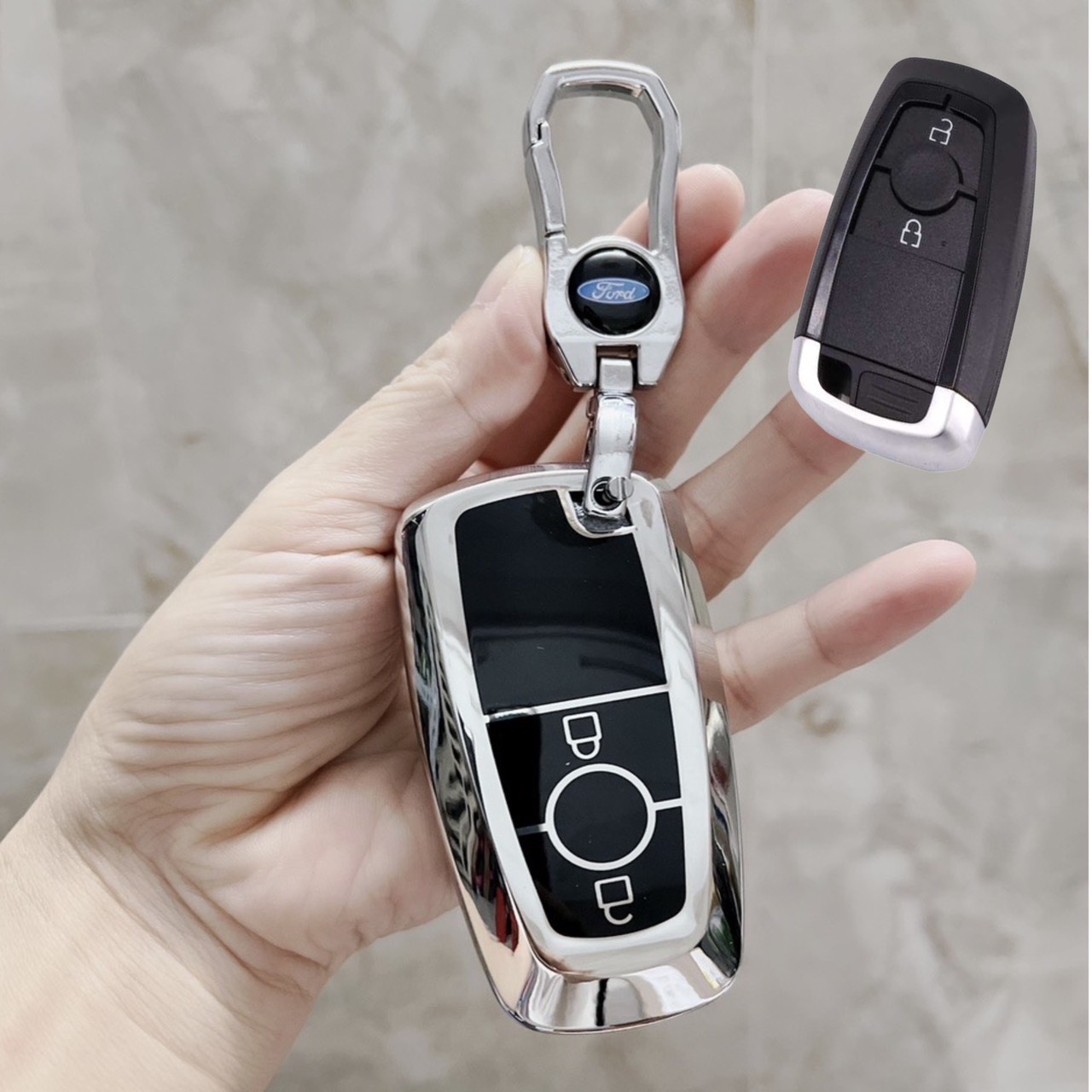 Móc khóa kèm ốp bảo vệ chìa khóa xe Ford Everest, Ranger XLS, Ecosport, Ranger Wildtrak nhựa TPU tráng gương sáng bóng - Ảnh 12