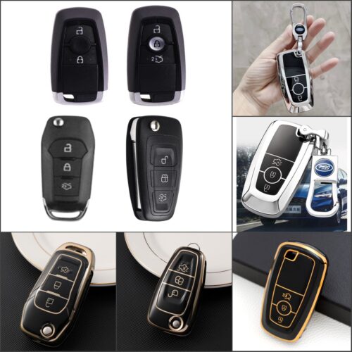 Móc khóa kèm ốp bảo vệ chìa khóa xe Ford Everest, Ranger XLS, Ecosport, Ranger Wildtrak nhựa TPU tráng gương sáng bóng