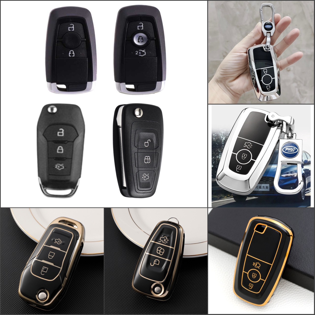 Móc khóa kèm ốp bảo vệ chìa khóa xe Ford Everest, Ranger XLS, Ecosport, Ranger Wildtrak nhựa TPU tráng gương sáng bóng