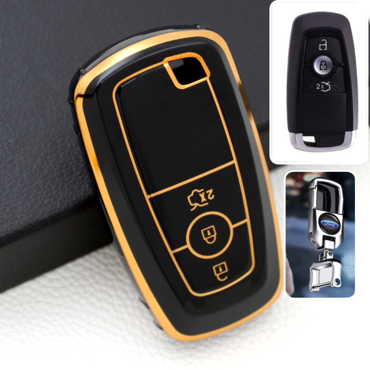 Móc khóa kèm ốp bảo vệ chìa khóa xe Ford Everest, Ranger XLS, Ecosport, Ranger Wildtrak nhựa TPU tráng gương sáng bóng - Ảnh 8