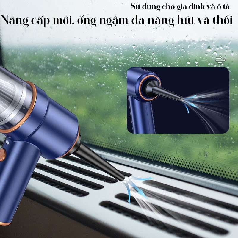 Máy hút thổi bụi đa năng cầm tay không dây sạc pin công suất 120w lực hút 8000Pa - Máy hút bụi mini dùng trên xe ô tô, Văn Phòng - Ảnh 4