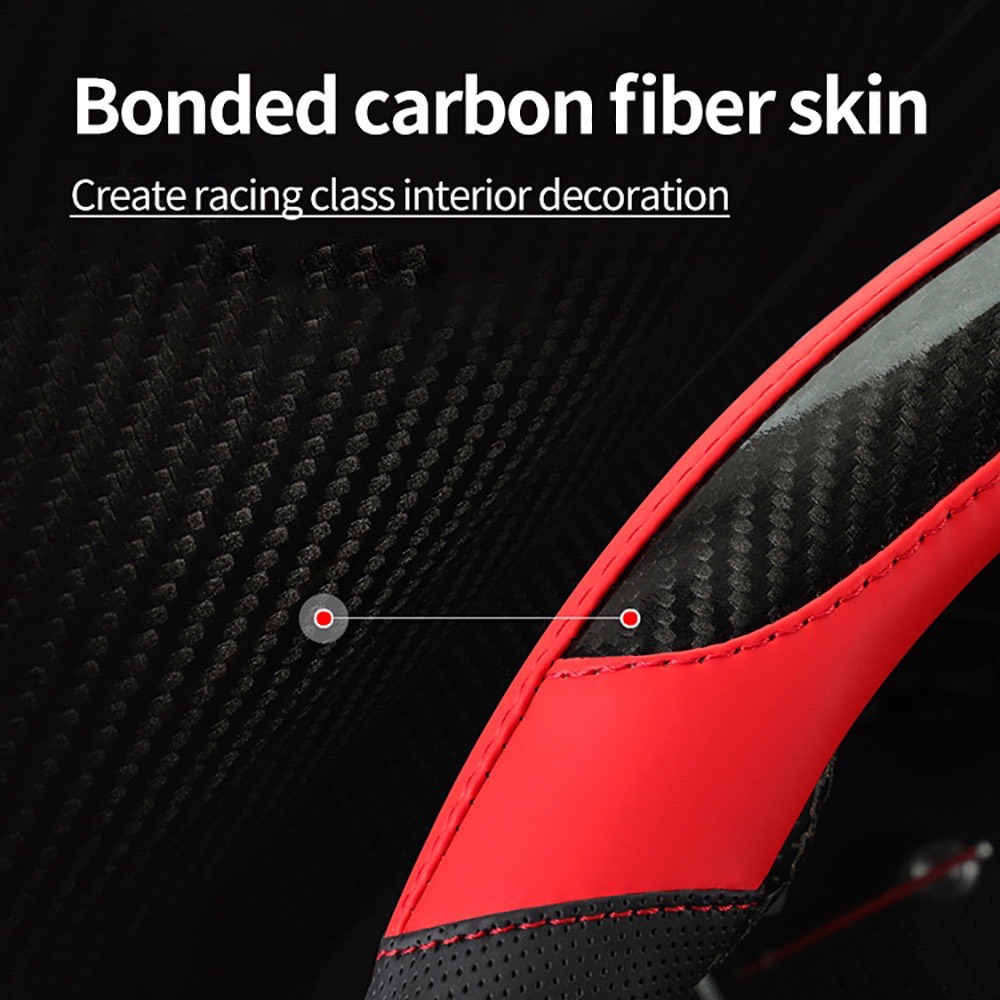 Bọc vo lang ô tô thể thao - da vân carbon phối da nhiều màu phù hợp với size 38cm Dùng cho xe 4 chỗ - 7 chỗ , Bán Tải - Ảnh 9
