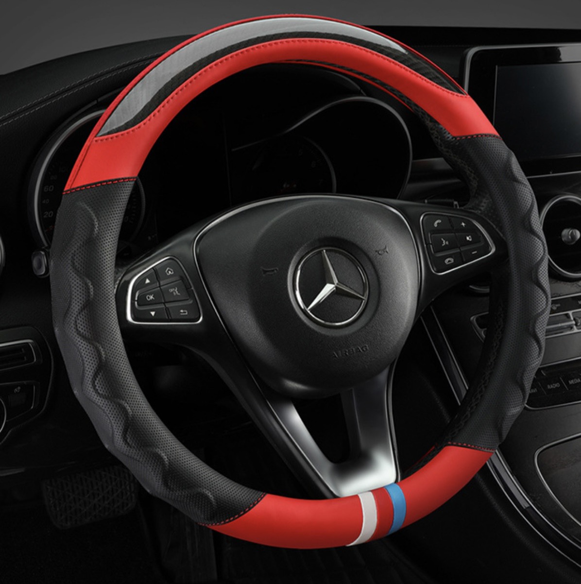 Bọc vo lang ô tô thể thao - da vân carbon phối da nhiều màu phù hợp với size 38cm Dùng cho xe 4 chỗ - 7 chỗ , Bán Tải - Ảnh 12