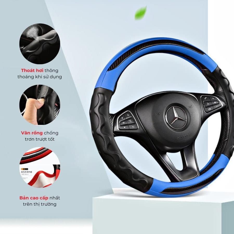 Bọc vo lang ô tô thể thao - da vân carbon phối da nhiều màu phù hợp với size 38cm Dùng cho xe 4 chỗ - 7 chỗ , Bán Tải - Ảnh 3