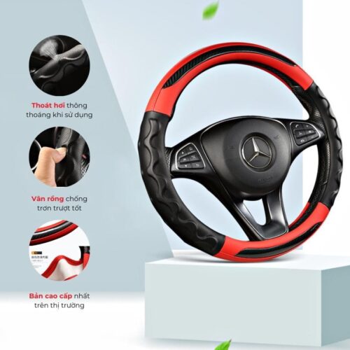 Bọc vo lang ô tô thể thao - da vân carbon phối da nhiều màu phù hợp với size 38cm Dùng cho xe 4 chỗ - 7 chỗ , Bán Tải