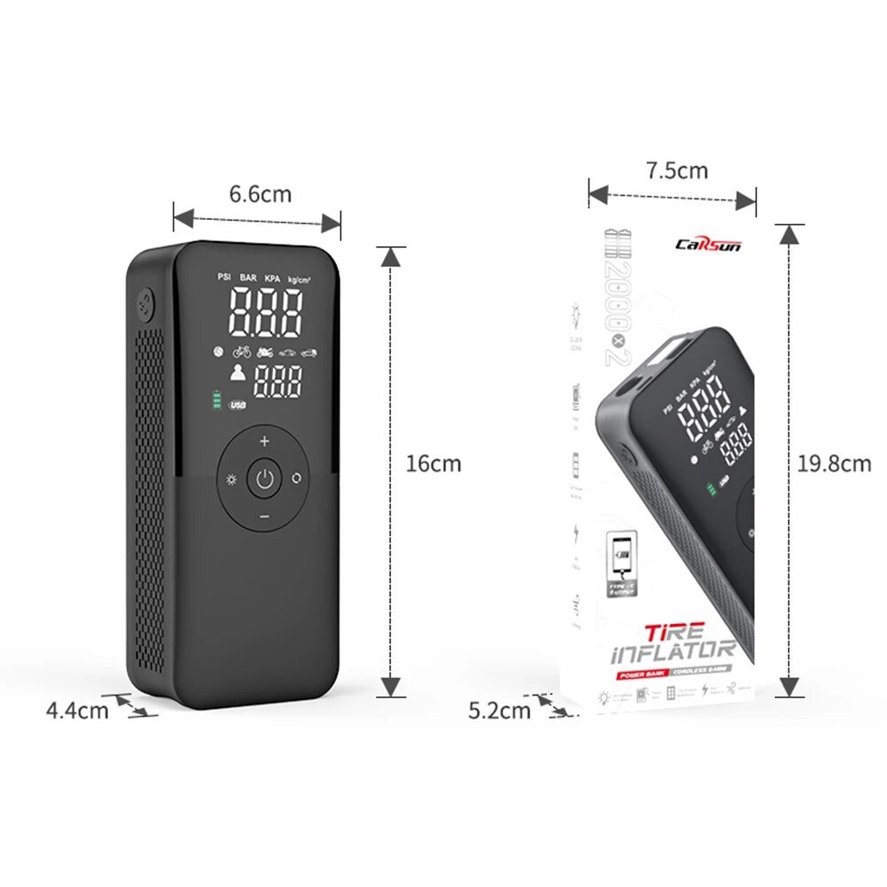 Bơm Lốp Xe Ô Tô, Xe Hơi Điện Tử Thông Minh CARSUN không dây C3106 - Bơm Lốp + Đèn LED + Sạc Điện Thoại. Hàng Chính Hãng - Ảnh 8