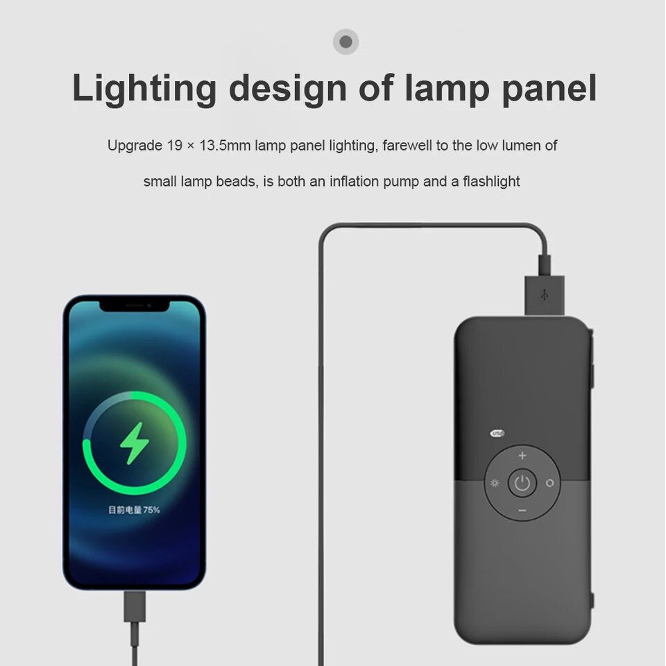 Bơm Lốp Xe Ô Tô, Xe Hơi Điện Tử Thông Minh CARSUN không dây C3106 - Bơm Lốp + Đèn LED + Sạc Điện Thoại. Hàng Chính Hãng - Ảnh 7