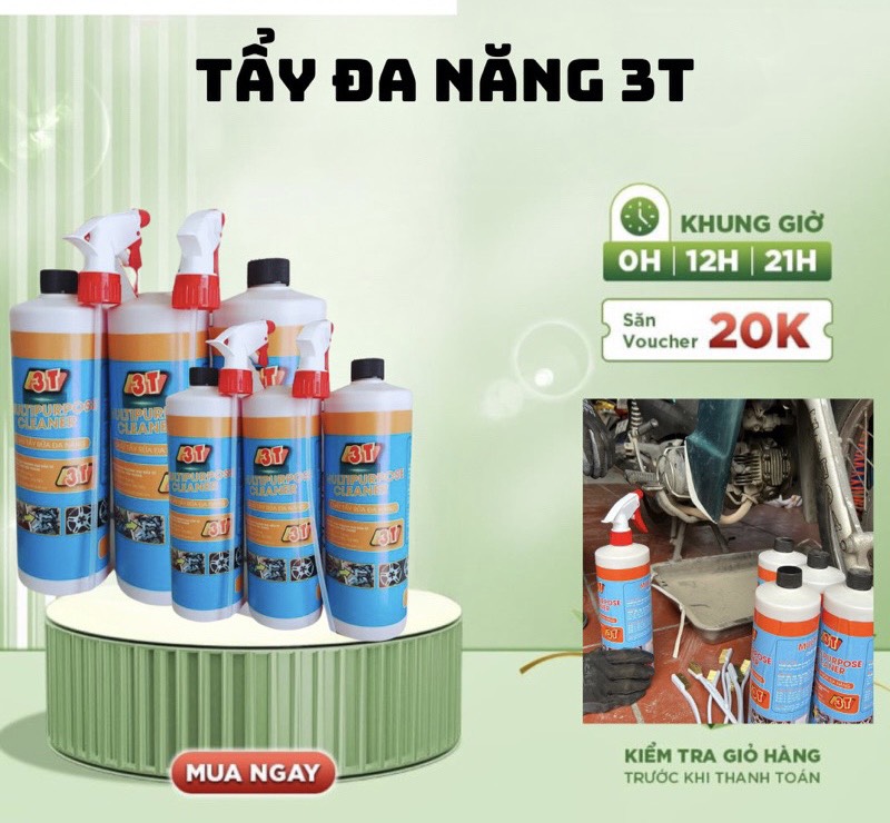 Chất tẩy rửa đa năng 3T - chuyên tẩy đầu bò, lốc máy, vành xe ô tô, xe máy, vết bám lâu ngày các dụng cụ nhà bếp gia đình. Dung tích 1 Lít
