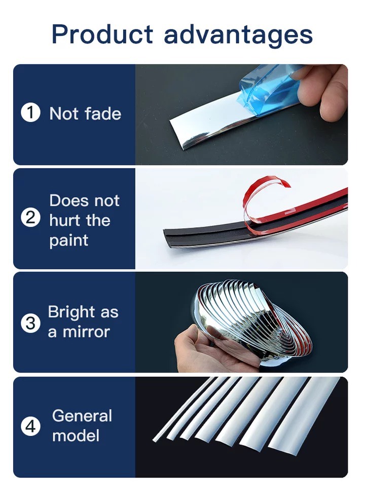 (Tặng kèm chai dung môi) Nẹp viền mạ crom cho ô tô dài 15m. Kích thước 1cm - 1.5cm - 2cm - 2.5cm - 3cm - Ảnh 6