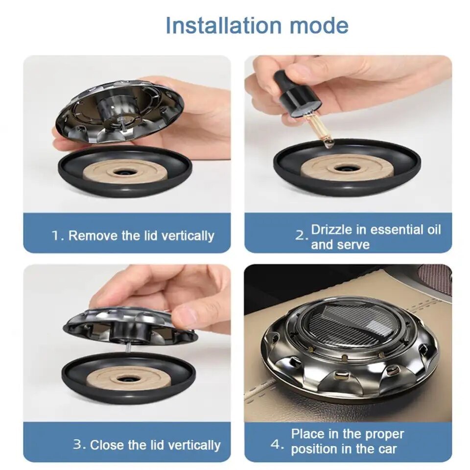 Máy Khuếch Tán Nước Hoa Năng Lượng Mặt Trời Cho Xe Hơi , Tặng Kèm 2 Chai Nước hoa 10ml . - Ảnh 8