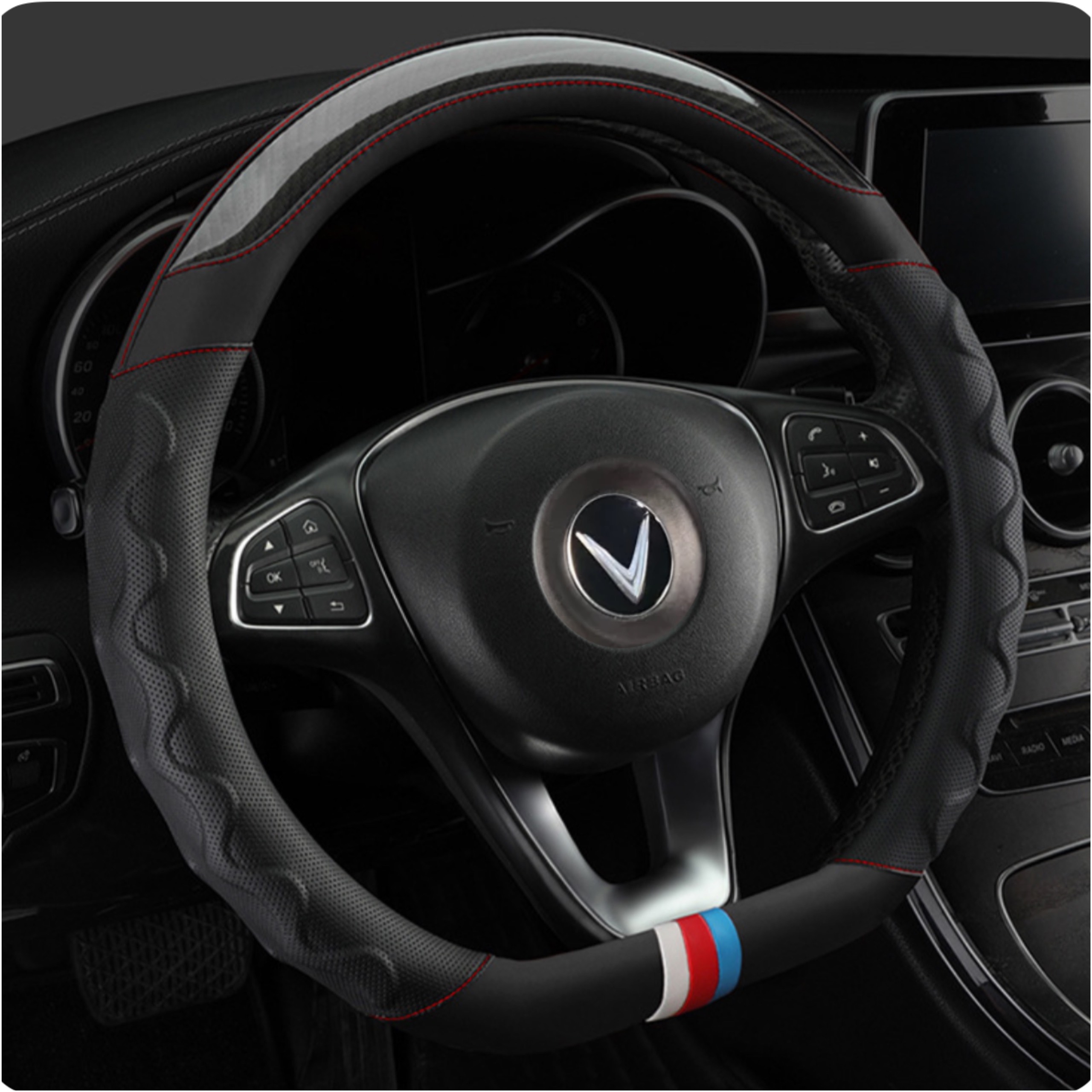 Bọc Vô Lăng VINFAST VF8, VF9,VF5,E34 Bọc D CUT Size 36cm Dáng 3 Sọc Thể Thao Cao Cấp - Ảnh 7