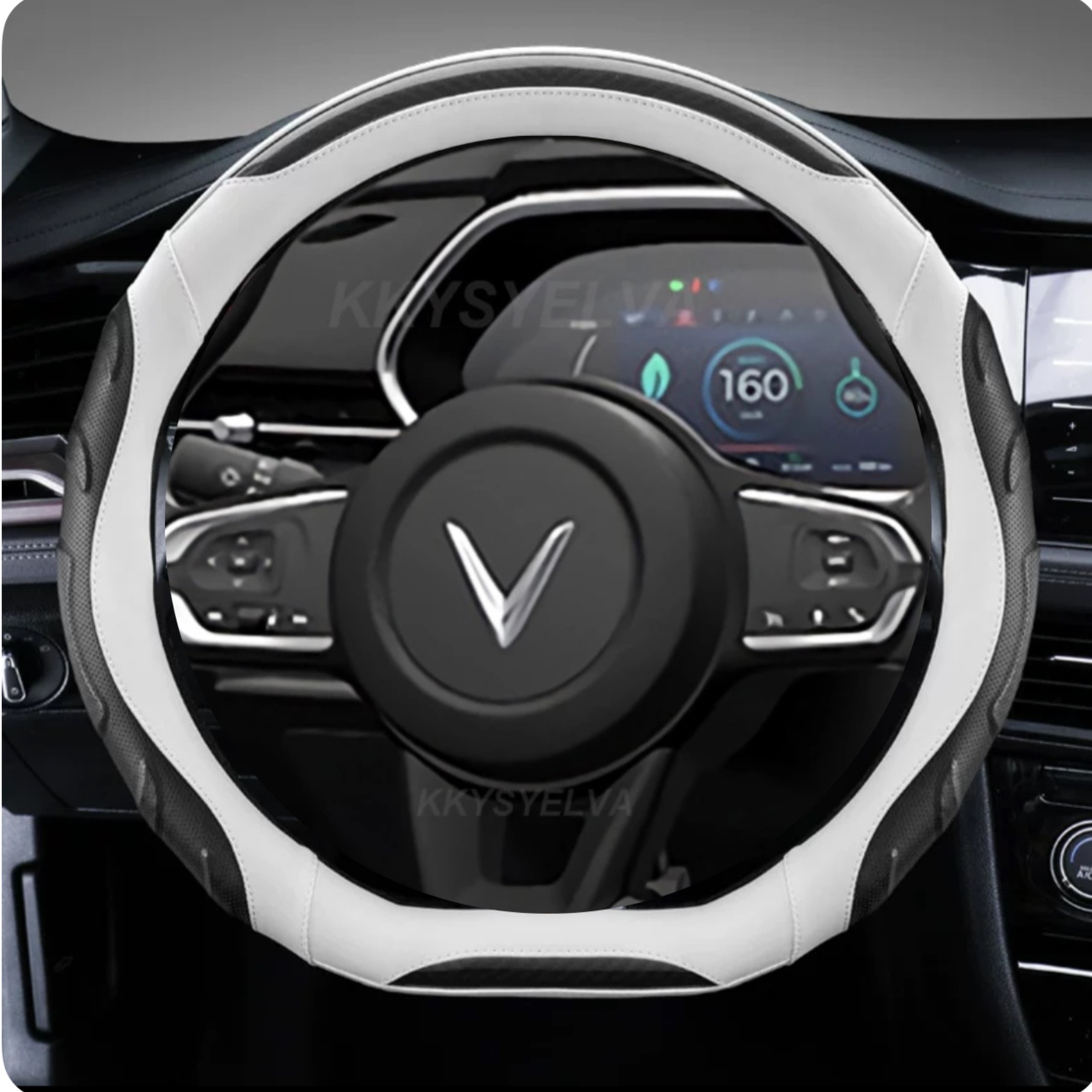 Bọc volang D Cut Vinfast - Bọc tay lái khuyết Đáy VF5 VF3 VF6 VF7 Chất Liệu Da Nappa + PU + Microfiber Size 34cm - 36cm - Ảnh 5