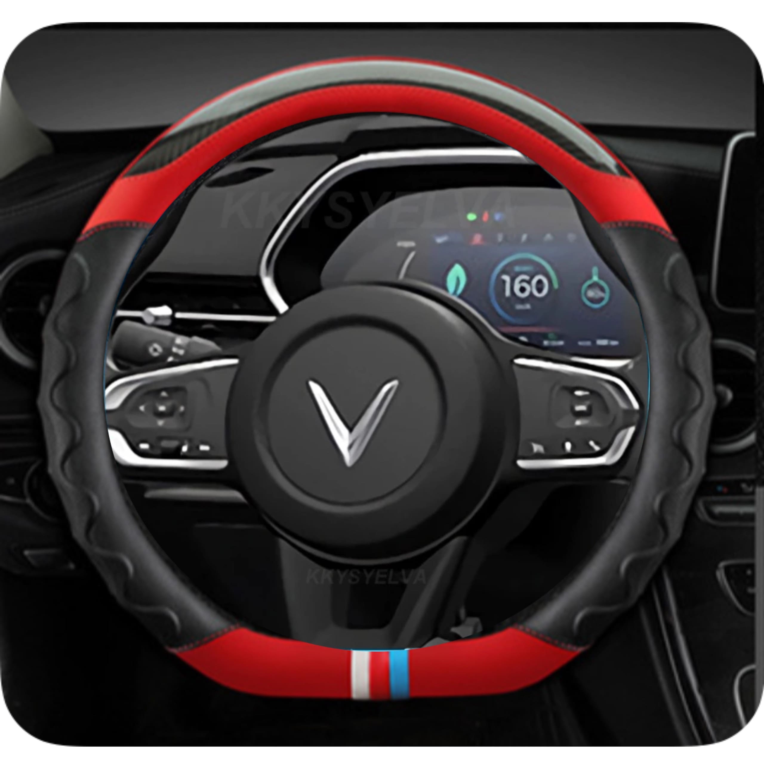 Bọc volang D Cut Vinfast - Bọc tay lái khuyết Đáy VF5 VF3 VF6 VF7 Chất Liệu Da Nappa + PU + Microfiber Size 34cm - 36cm - Ảnh 7