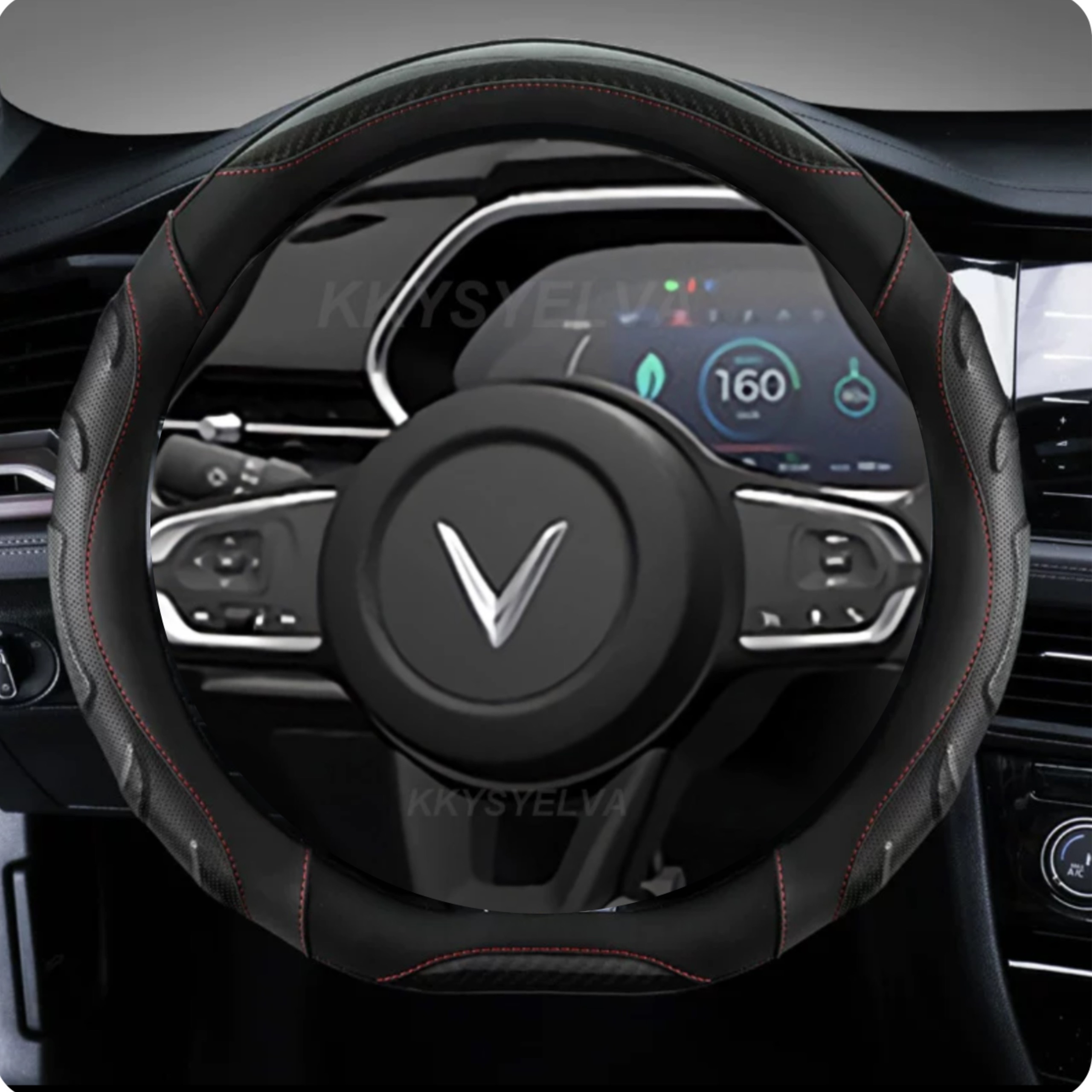 Bọc volang D Cut Vinfast - Bọc tay lái khuyết Đáy VF5 VF3 VF6 VF7 Chất Liệu Da Nappa + PU + Microfiber Size 34cm - 36cm - Ảnh 3