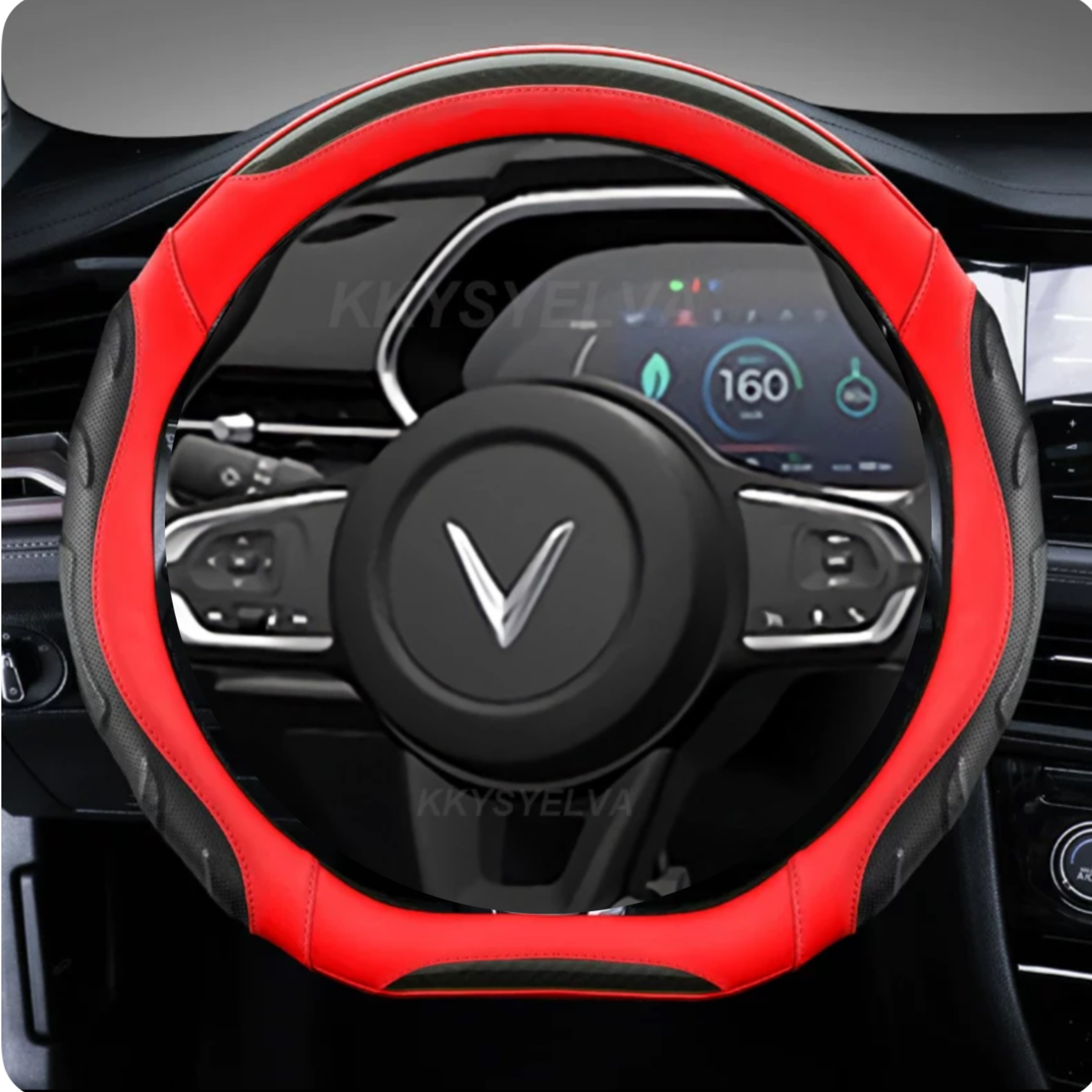 Bọc volang D Cut Vinfast - Bọc tay lái khuyết Đáy VF5 VF3 VF6 VF7 Chất Liệu Da Nappa + PU + Microfiber Size 34cm - 36cm - Ảnh 4