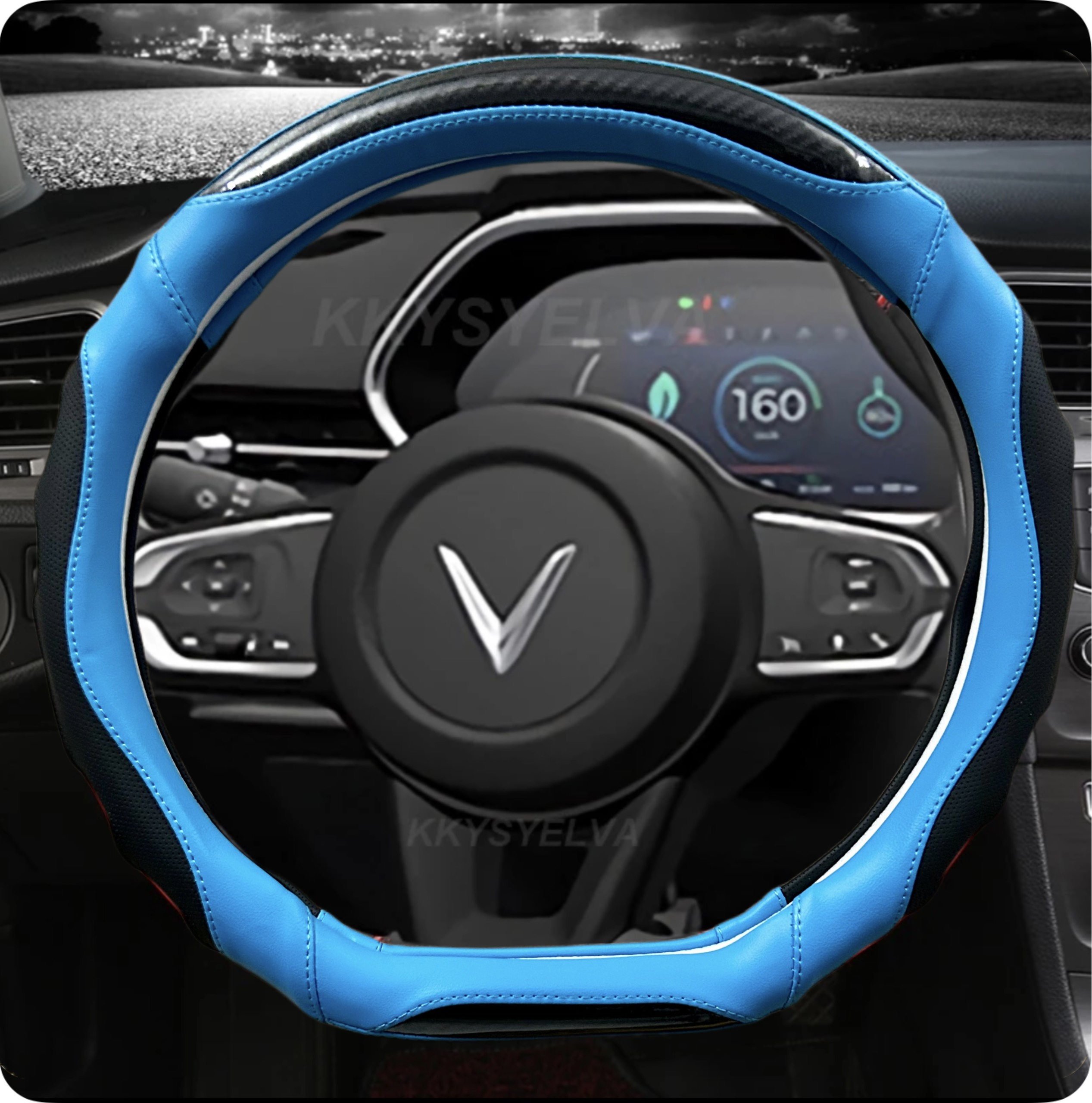 Bọc volang D Cut Vinfast - Bọc tay lái khuyết Đáy VF5 VF3 VF6 VF7 Chất Liệu Da Nappa + PU + Microfiber Size 34cm - 36cm - Ảnh 6