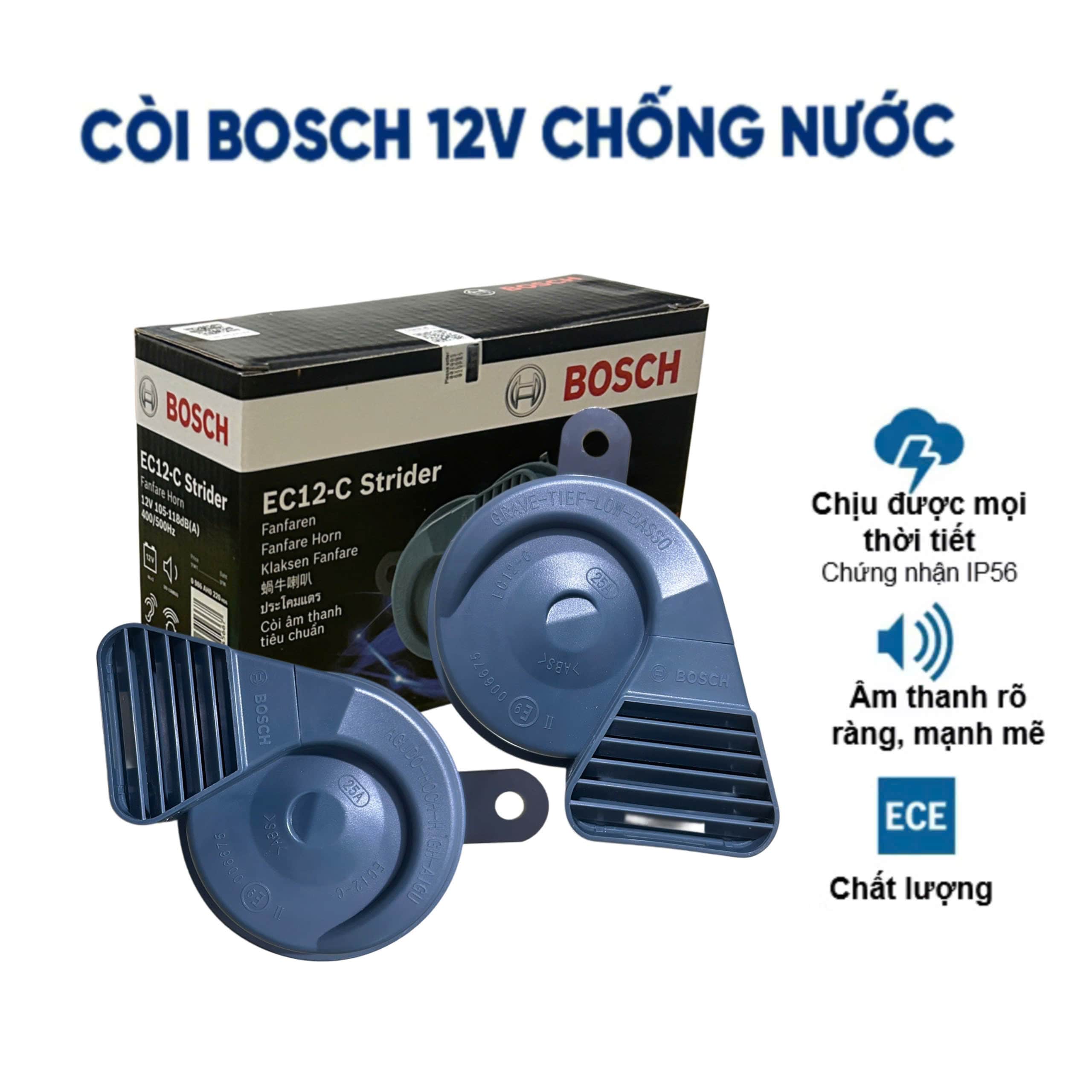 Còi Xe Hơi 12V Chính Hãng Bosch – Độ Bền Cao, Âm Thanh Mạnh Mẽ