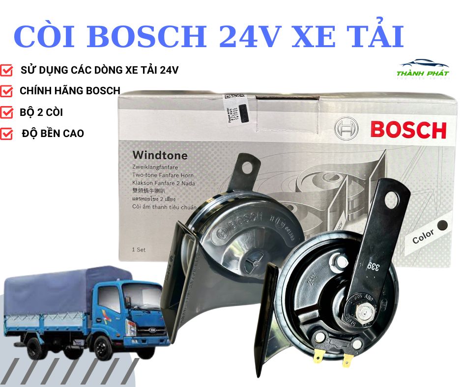 Còi 24V Xe Tải Chính Hãng Bosch – Chất Lượng Đỉnh Cao, Độ Bền Vượt Trội